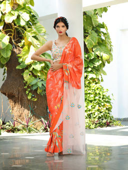 Tarini Vij - Orange Concept Pre Draped Saree with Stitched Blouse