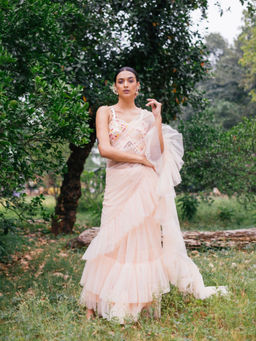 Tarini Vij - Jahanvi Pre Draped Saree & Attached Petticoat with Stitched Blouse