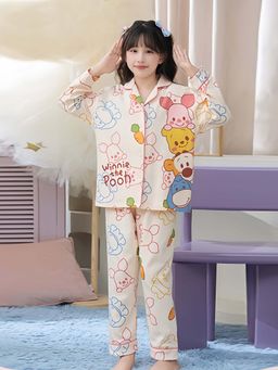 Little Surprise Box - Cream Collar Neck Full Sleeves Shirt with Pyjama