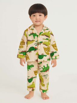 Little Surprise Box - Off White Collar Neck Full Sleeves Shirt with Pyjama