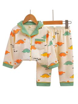 Little Surprise Box - Cream Collar Neck Full Sleeves Shirt with Pyjama