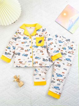 Little Surprise Box - White Collar Neck Full Sleeves Shirt with Pyjama