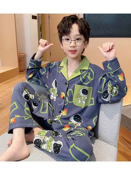 Little Surprise Box - Grey Collar Neck Full Sleeves Shirt with Pyjama