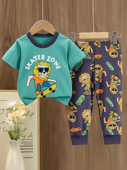 Little Surprise Box - Green Round Neck Half Sleeves T-Shirt with Pyjama