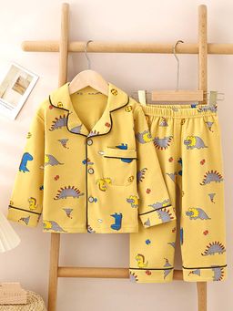 Little Surprise Box - Mustard Collar Neck Full Sleeves Shirt with Pyjama