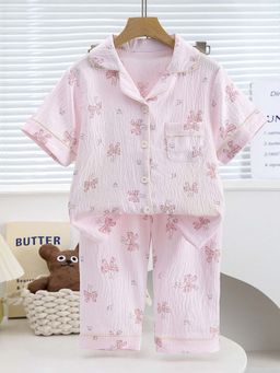 Little Surprise Box - Pink Collar Neck Half Sleeves Shirt with Pyjama