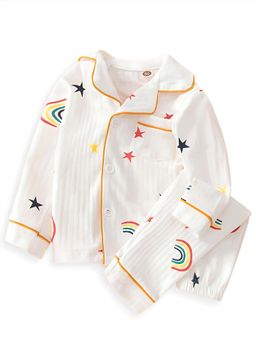 Little Surprise Box - White Collar Neck Full Sleeves Shirt with Pyjama