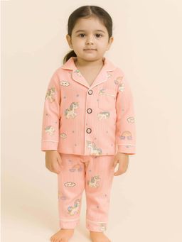 Little Surprise Box - Peach Collar Neck Full Sleeves Shirt with Pyjama
