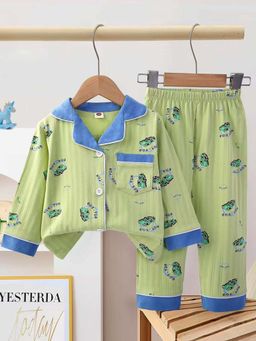 Little Surprise Box - Green Collar Neck Full Sleeves Shirt with Pyjama