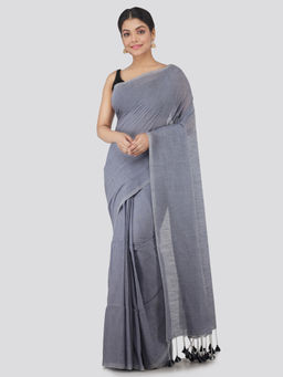 PinkLoom - Womens Cotton Saree with Unstitched Blouse-Grey