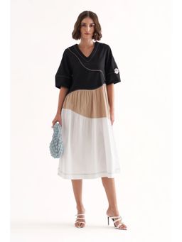 Our Love - Omg Cotton Satin Colour-Block Midi Dress