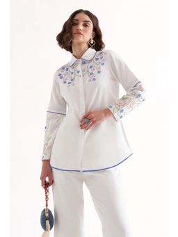 Our Love - Shae White Cotton Satin Embroidered Shirt