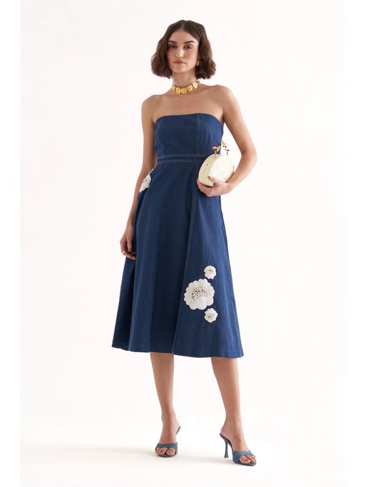 denim tube midi dress Good American