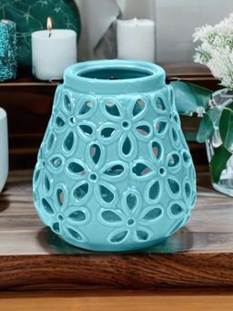 At Home by Nilkamal - Floral Cutwork Lantern Candle Stand (Blue)