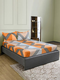 At Home by Nilkamal - Abstract Micropeach Fabric Double Bedsheet with 2 Pillow Covers Multicolor (Queen)