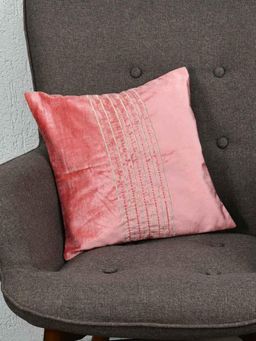 At Home by Nilkamal - Embroidered Cotton Polyester 16" x 16" Cushion Cover Pink