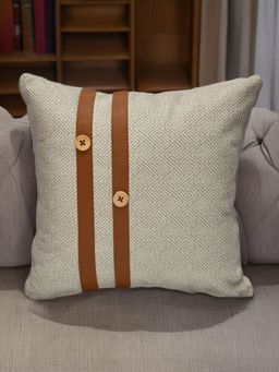 At Home by Nilkamal - Geometric with Straps Fabric & Leatherette 16" x 16" Cushion Cover Multi color