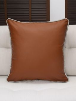At Home by Nilkamal - Solid Leatherette 16" x 16" Cushion Cover (Brown)