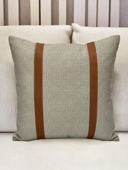 At Home by Nilkamal - Abstract Fabric & Leatherette 16" x 16" Cushion Cover Beige