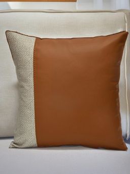 At Home by Nilkamal - Abstract Fabric & Leatherette 16" x 16" Cushion Cover Brown