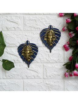 eCraftIndia - Golden and Blue Peepal Leaf Ganesha Wall Hangings (Set of 2)