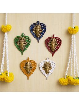 eCraftIndia - Decorative Lord Ganesha Face On Leaf Wall Hanging (Set of 5)