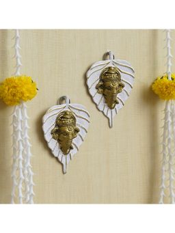 eCraftIndia - Golden and White Peepal Leaf Ganesha Wall Hangings (Set of 2)