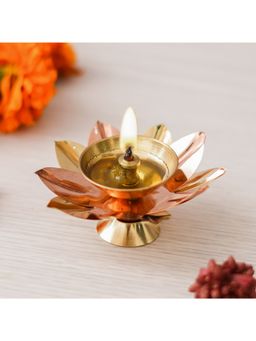 eCraftIndia - Copper and Golden Lotus Flower Shape Decorative Brass Diya