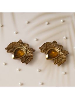 eCraftIndia - Traditional Golden Lotus Shaped Brass Diyas (Set of 2)