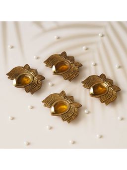 eCraftIndia - Traditional Golden Designer Lotus Shaped Brass Diyas (Set of 4)