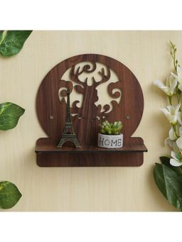 eCraftIndia - Dark Brown Multipurpose Round Shaped Deer Decorative Wooden Wall Hanging Shelf