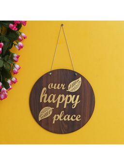 eCraftIndia - Dark Brown Wooden Our Happy Place Leaves Designer Wall Hanging