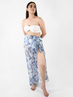 Blissence - Blue Leaf Printed Long Sarong