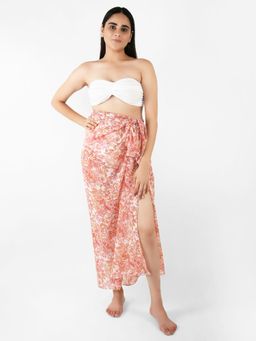 Blissence - Peach Floral Printed Long Sarong