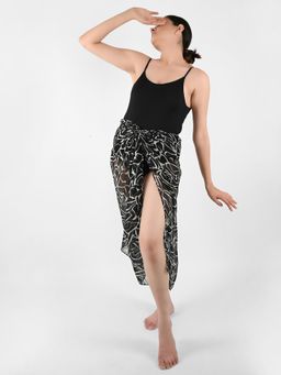 Blissence - Black Abstarct Printed Long Sarong