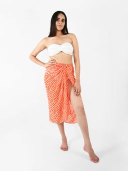 Blissence - Orange Printed Long Sarong