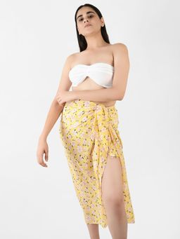 Blissence - Yellow Floral Printed Long Sarong