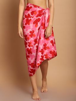 Blissence - Pink And Red Floral Printed Sarong