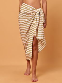 Blissence - Yellow And White Horizontal Stripes Printed Long Sarong