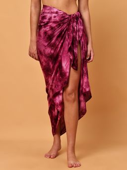 Blissence - Wine Tie And Dye Printed Long Sarong