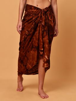 Blissence - Brown Tie And Dye Printed Long Sarong