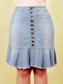 Miss Chase - A+ Curve Collection Plus Size Women's Blue Mid Rise Denim Skirt