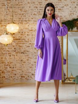 STARIN - Estelle - Lilac V-Neck balloon Sleeve Dress