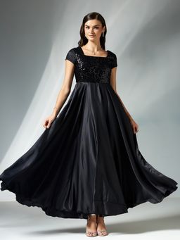 Miss Chase - Women's Black Embellished Maxi Dress