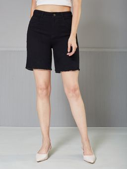 Miss Chase - Women's Black Regular High Rise Above Knee Denim Shorts