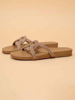 ERIDANI - Women Aralia Beige Embellished Knot Detail Flats
