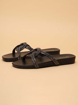 ERIDANI - Women Aralia Black Embellished Knot Detail Flats