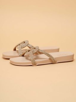 ERIDANI - Women Aralia Off White Embellished Knot Detail Flats