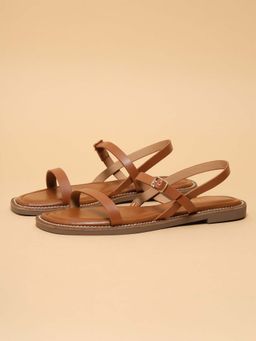 ERIDANI - Women Rudy Tan Minimal Strap Flats