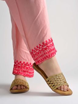 Shoetopia - Women Gold-Toned Metallic Braided Strap Flats